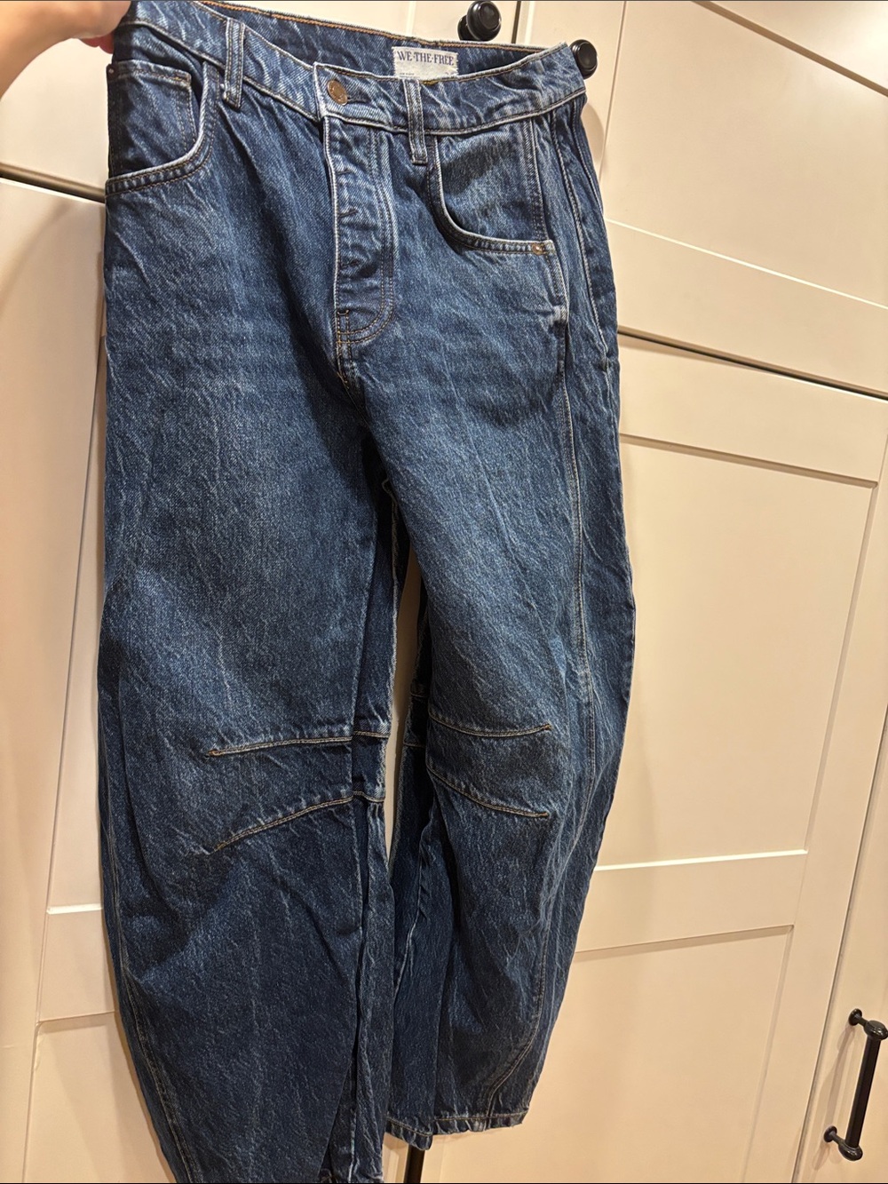 Free People Good Luck Mid-Rise Barrel Jeans Color: Deep End